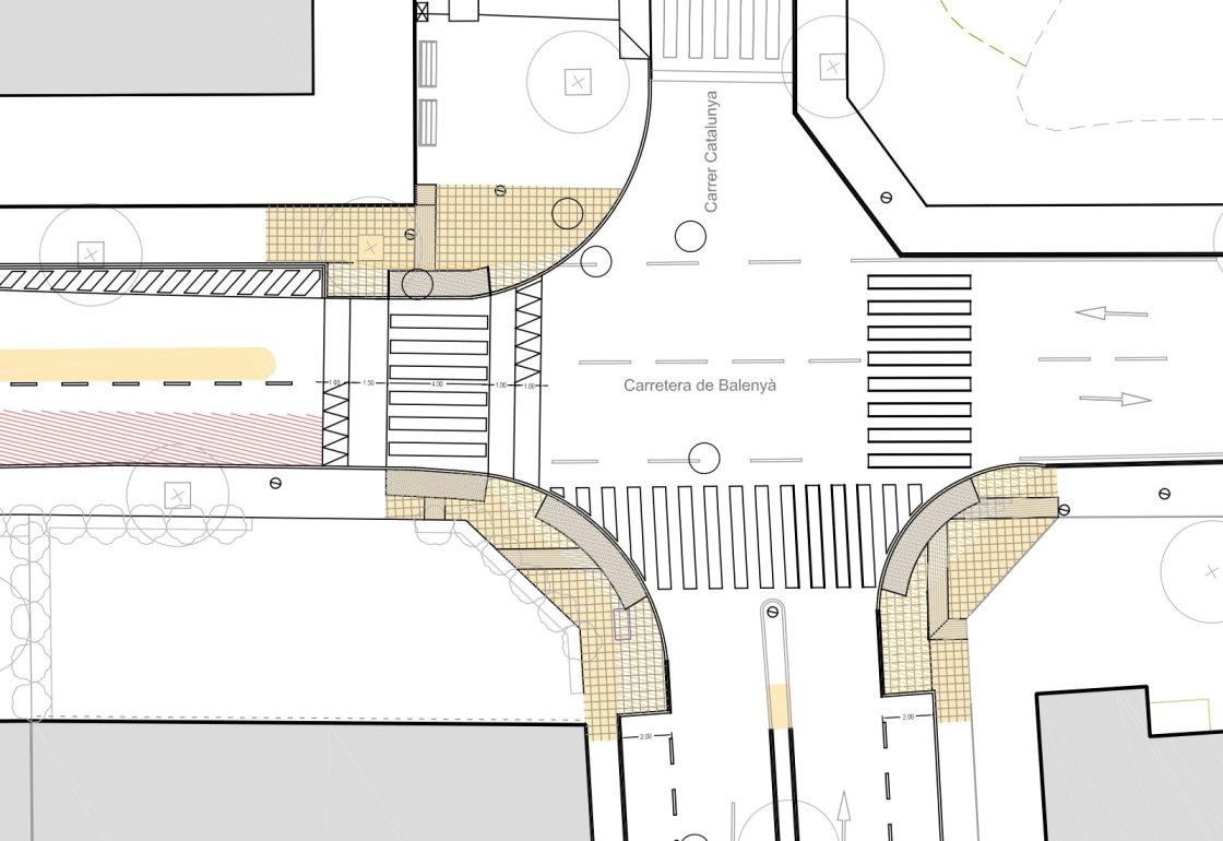 Plànol de la intevenció a la cruïlla de la ctra. Balenyà amb el carrer Catalunya