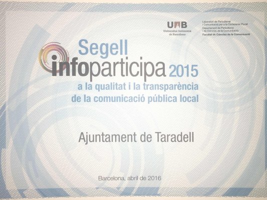 L’Ajuntament de Taradell distingit novament amb el Segell  Infoparticipa  a la qualitat i la transparència de la comunicació pública local.